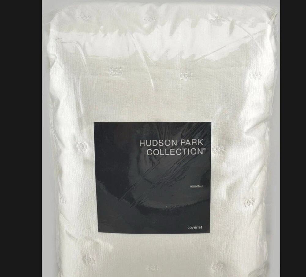 Hudson Park Collection Nouveau QUEEN Quilted Coverlet Ivory
